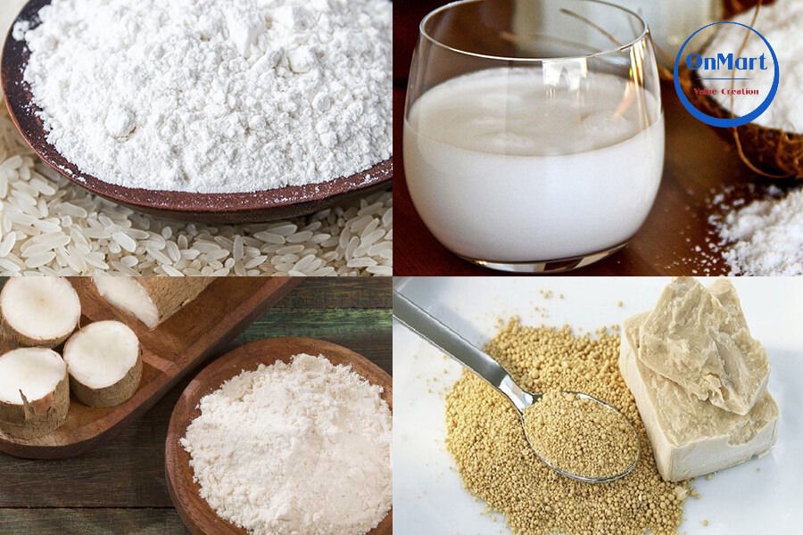 Các nguyên liệu để làm bánh bò truyền thống Các nguyên liệu để làm bánh bò truyền thống
