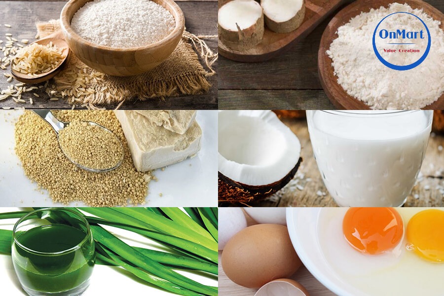 Nguyên liệu để thực hiện cách làm bánh bò nướng bằng bột gạo Nguyên liệu để thực hiện cách làm bánh bò nướng bằng bột gạo