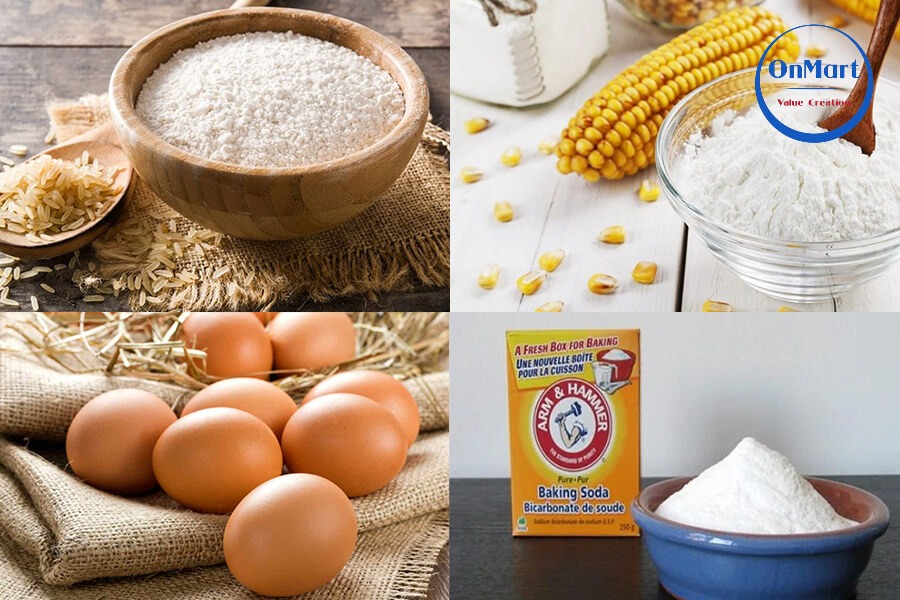 Nguyên liệu làm bánh bột gạo với trứng gà - bánh su kem Nguyên liệu làm bánh bột gạo với trứng gà - bánh su kem